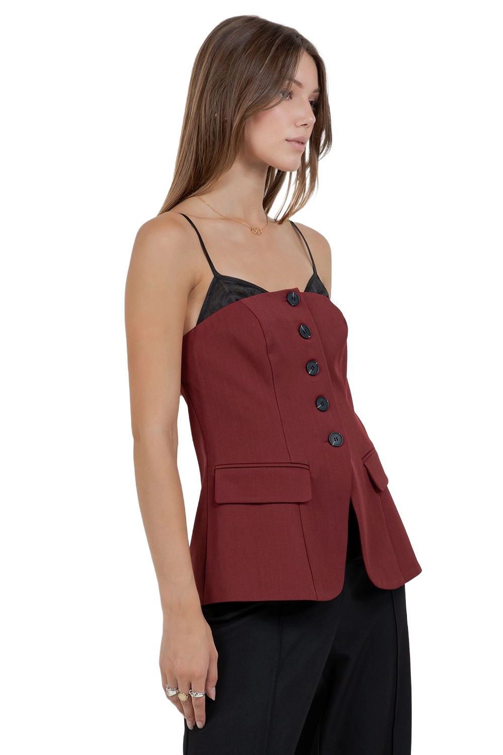 Whiteroom & Cactus Crimson Sigil Tailored Vest | Burgundy Sculpted Silhouette - Image 3