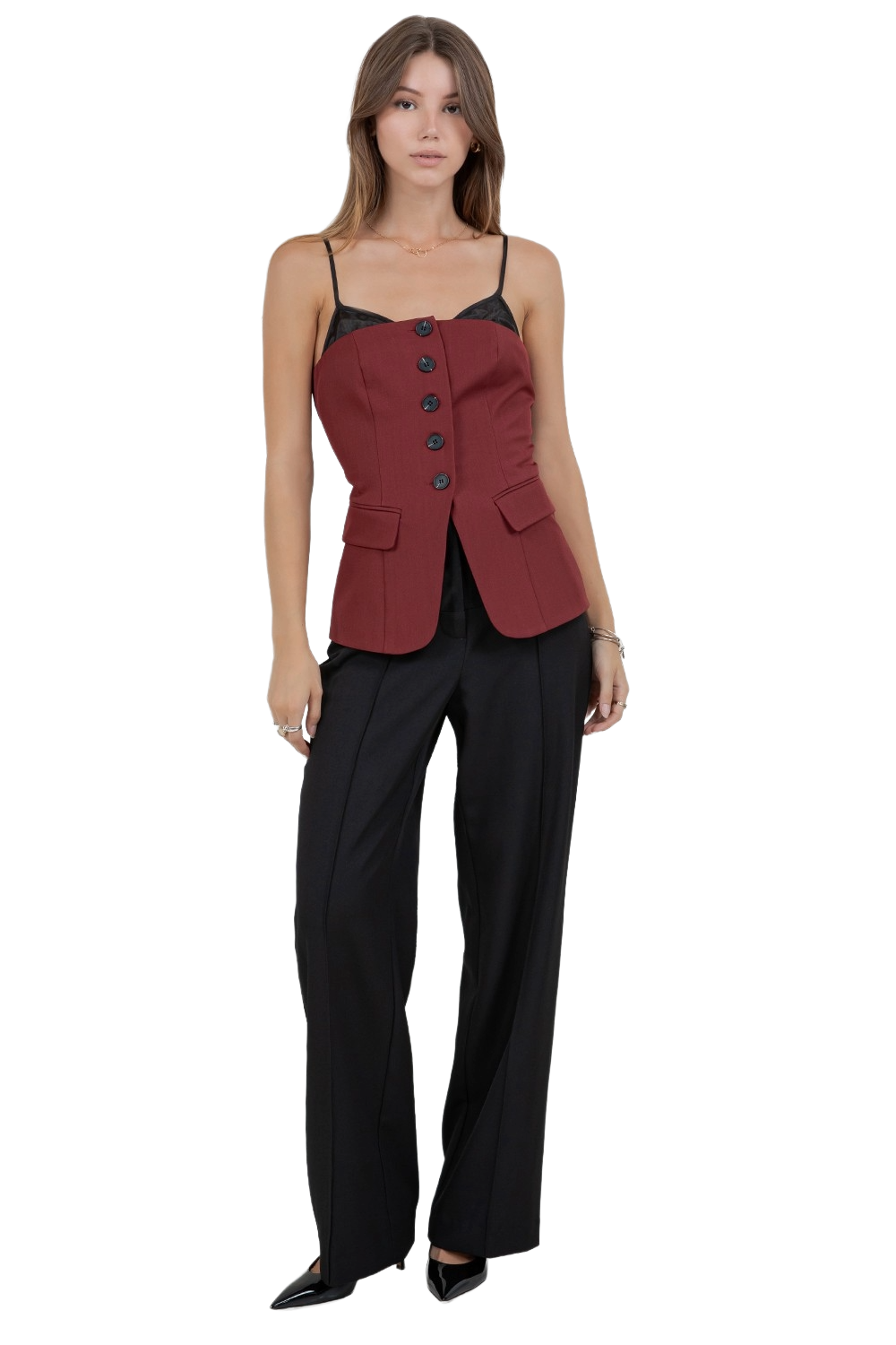 Whiteroom & Cactus Crimson Sigil Tailored Vest | Burgundy Sculpted Silhouette - Image 4