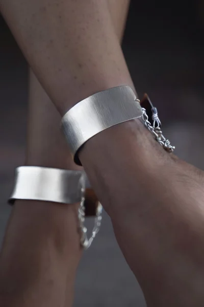 Sterling Silver Plated Brass Greek Goddess Boho Ankle Cuffs w/ Chains BA3013