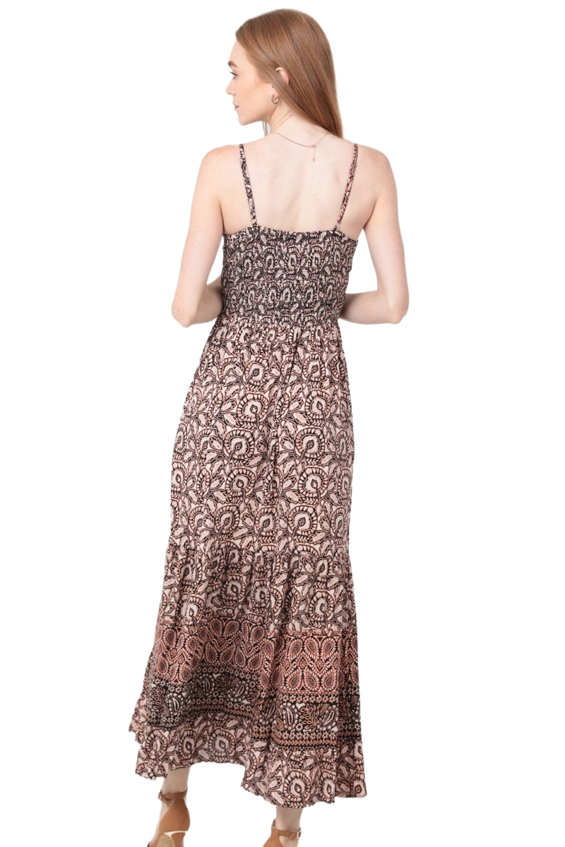 Angie Rust-Shadow Tapestry Rayon Twist-Front Maxi Dress | Earthen Rhythm - Image 2