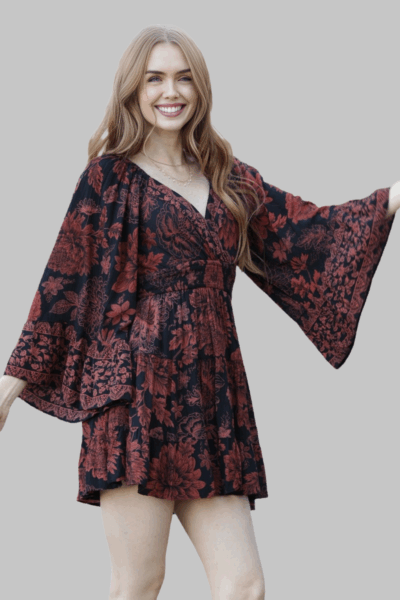 Angie Bohemian Black Bell Sleeve Tunic Top Mini Dress C2F24-WB08