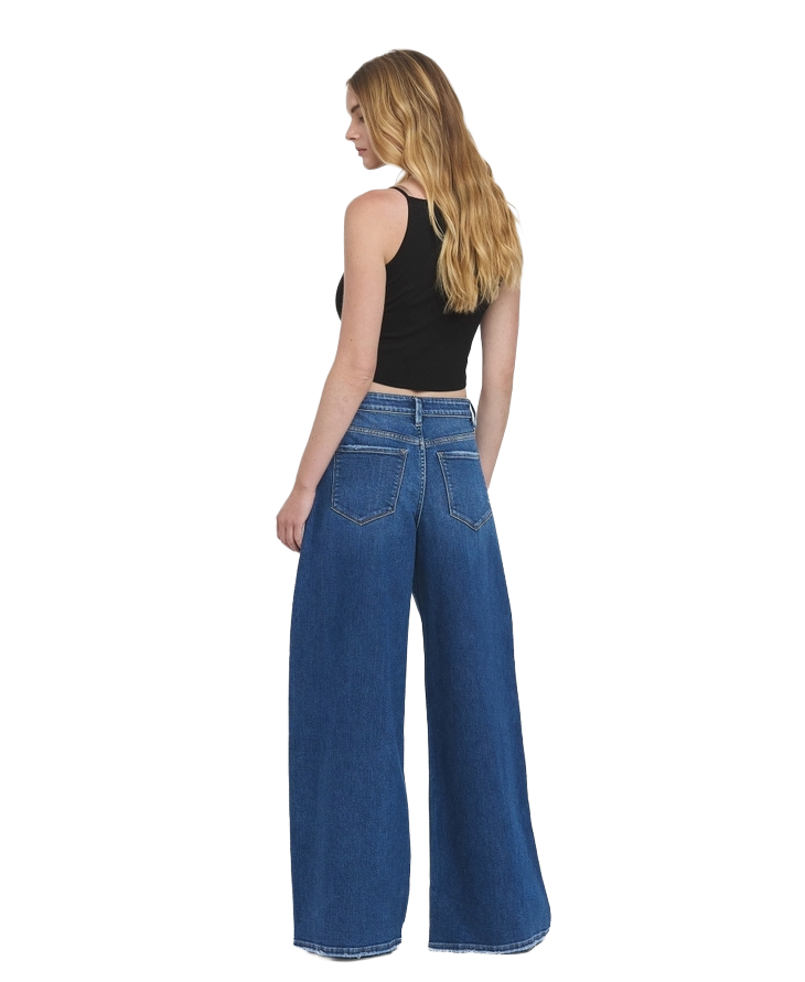 Flying Monkey Midnight Pleated Wide‑Leg Jeans | Indigo Sculpted Denim - Image 7