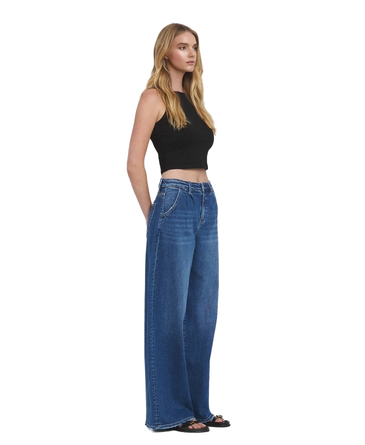 Flying Monkey Midnight Pleated Wide‑Leg Jeans | Indigo Sculpted Denim - Image 6