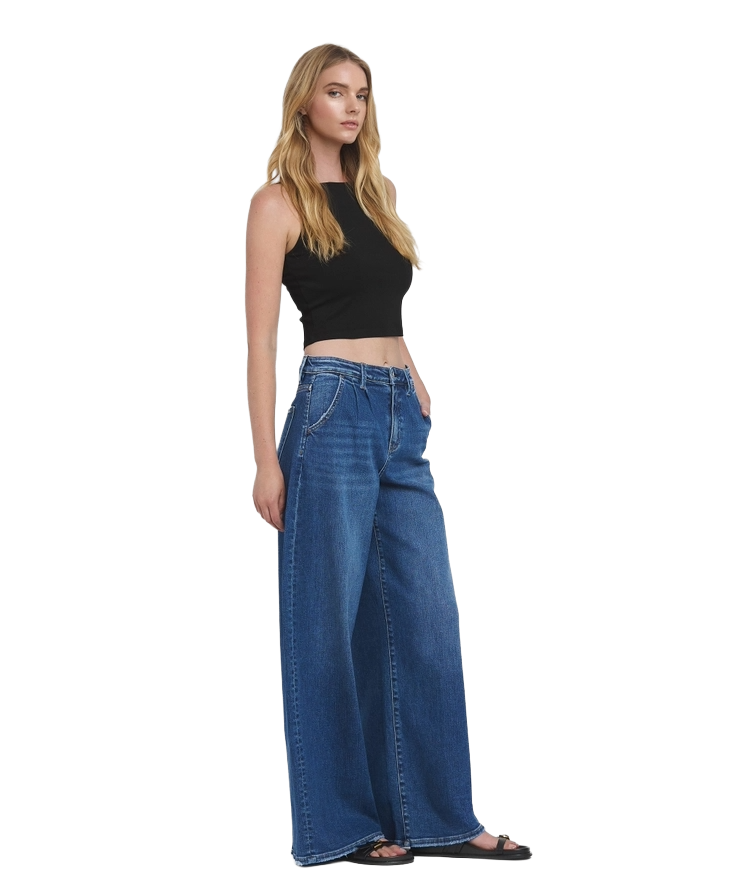Flying Monkey Midnight Pleated Wide‑Leg Jeans | Indigo Sculpted Denim - Image 3