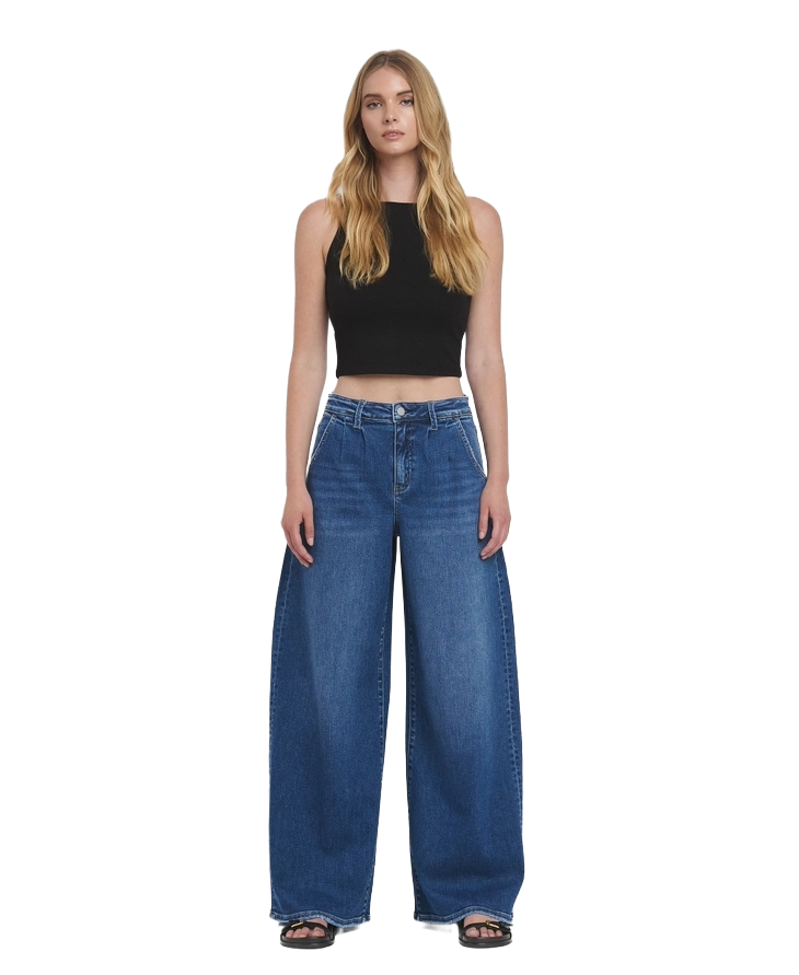 Flying Monkey Midnight Pleated Wide‑Leg Jeans | Indigo Sculpted Denim - Image 5