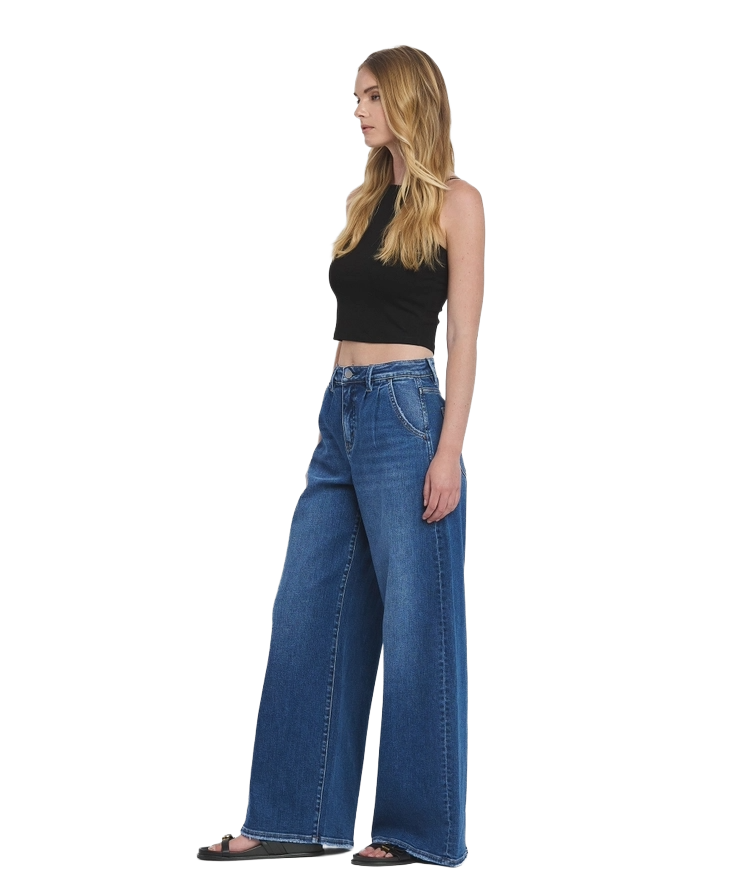Flying Monkey Midnight Pleated Wide‑Leg Jeans | Indigo Sculpted Denim - Image 2