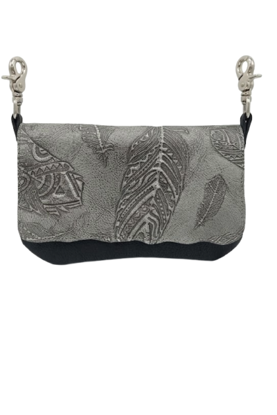 Skyward Feather Hip Bag | Storm‑Grey Pattern & Silver Hardware