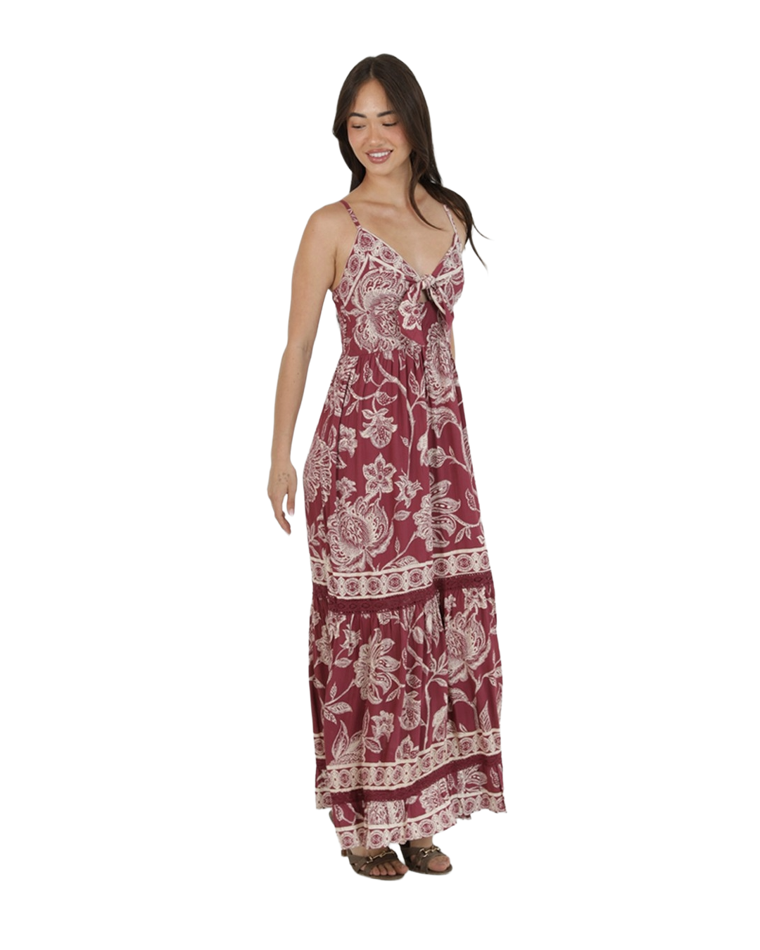 Angie Wine Blossom Tiered Maxi | 100% Rayon | Boho Garden Muse - Image 3