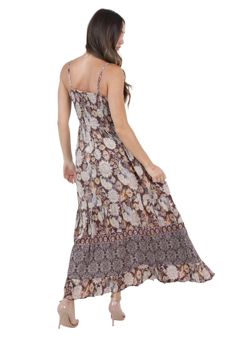 Angie Brown Twist Front Tiered Maxi | 100% Rayon | Chocolate Mirage - Image 2