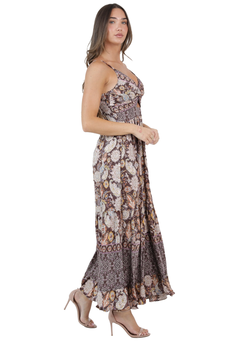 Angie Brown Twist Front Tiered Maxi | 100% Rayon | Chocolate Mirage - Image 4