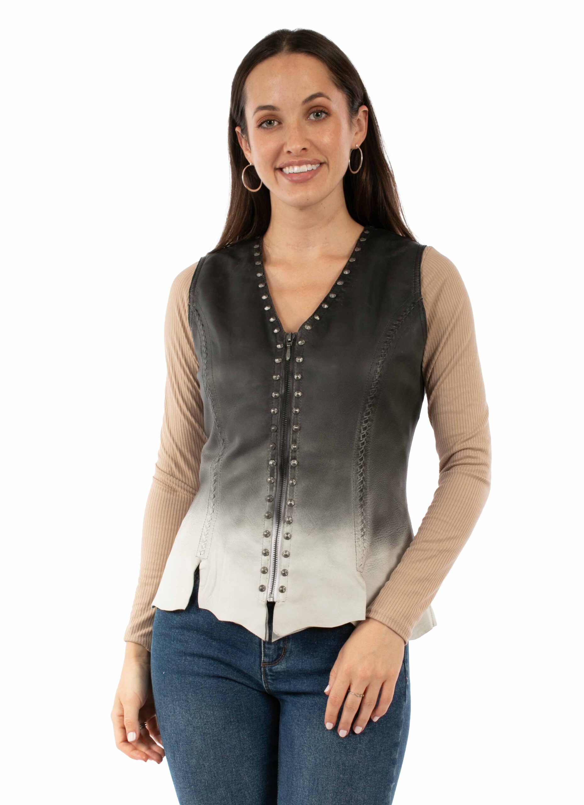 Scully Lambskin Ombre Studded Vest | Gradient Leather Silhouette
